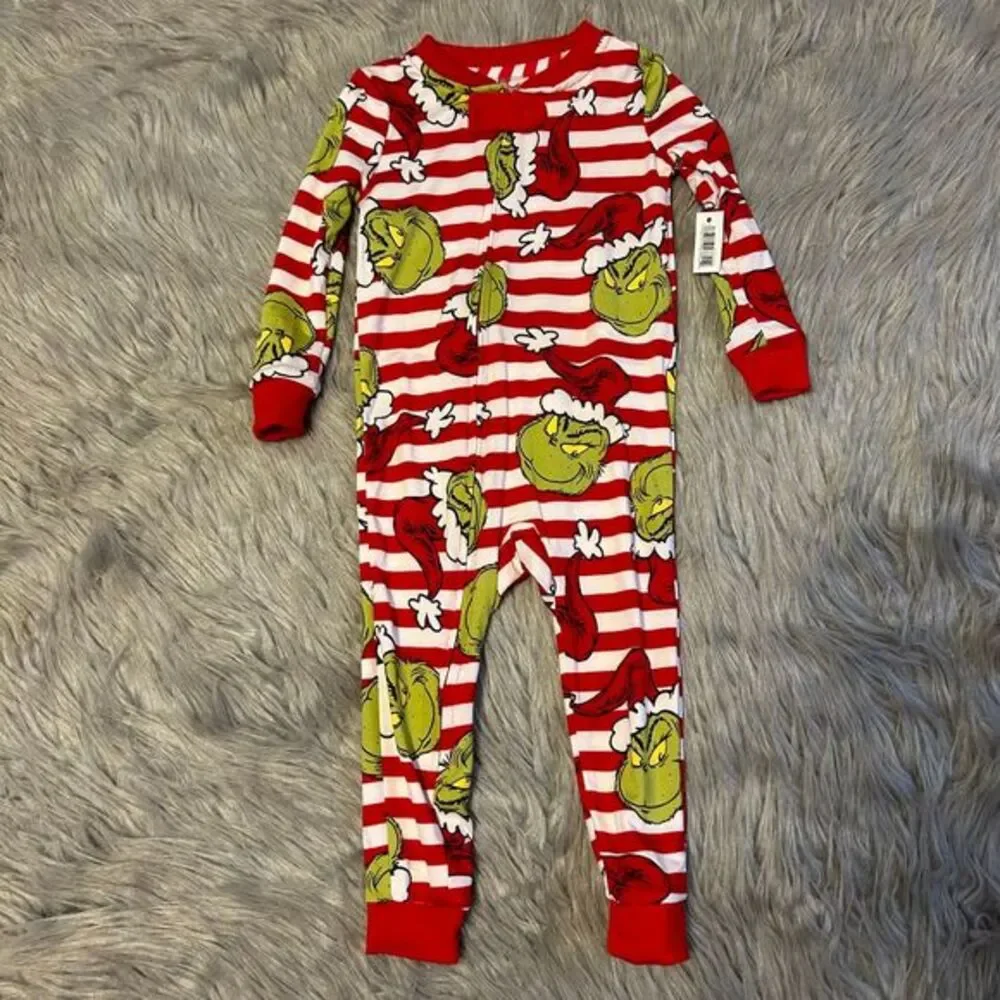 Dr.Seuss The Grinch Bodysuit Baby Size 12 Months Red White Pajamas One Piece Pjs